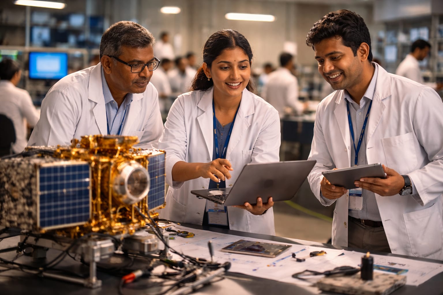 Indian scientists working together in a learning and research environment