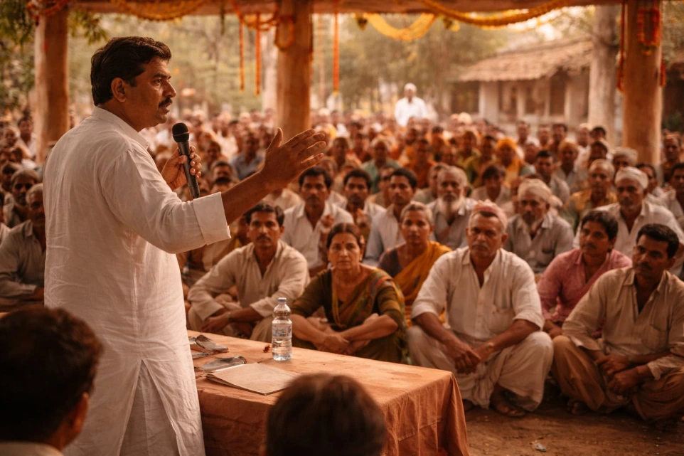 indian citizens participating in a historic movement for social and national change